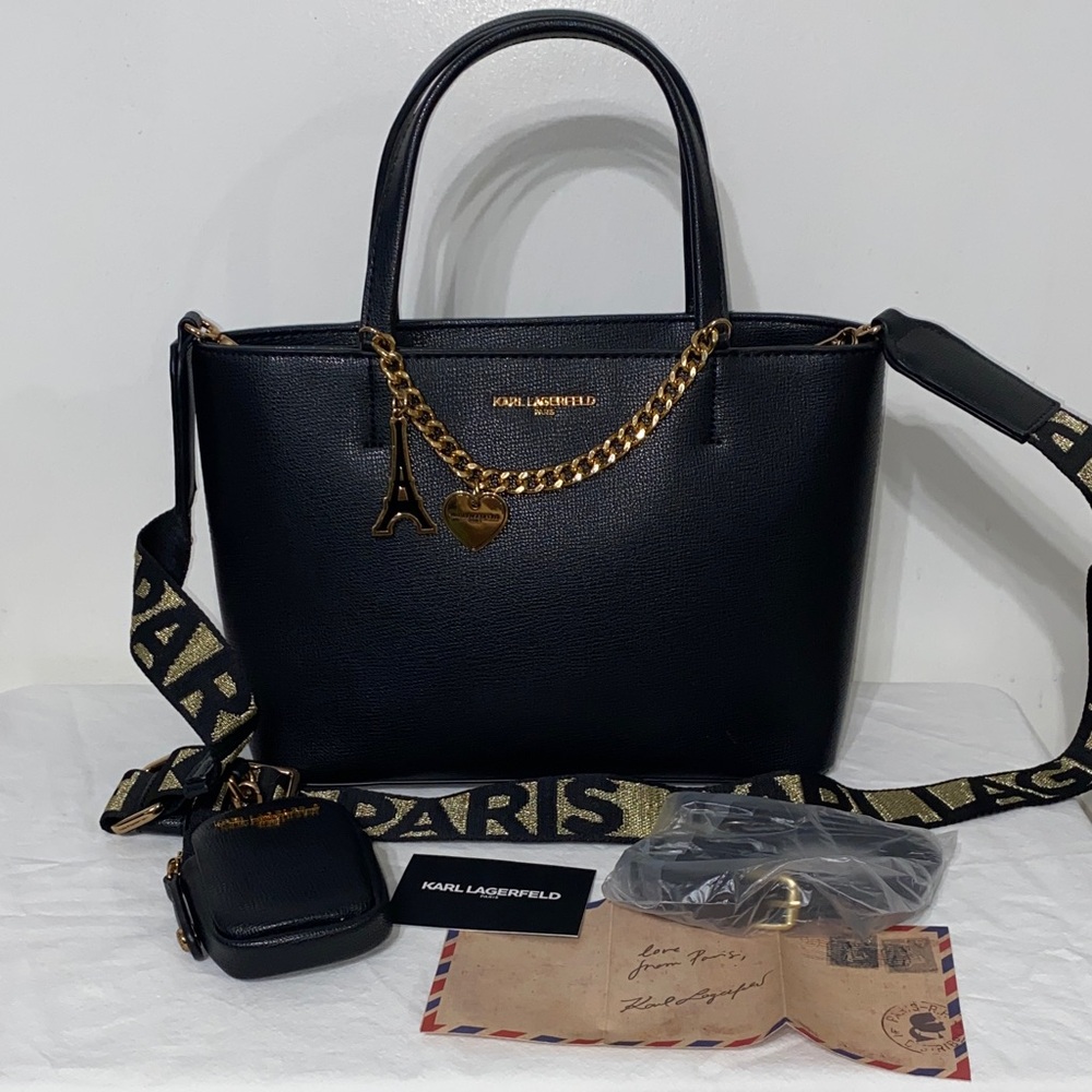 Karl Lagerfeld Black Tote with Gold Chain